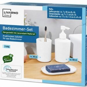 Set Accesorii Baie Livarno Home 3 Piese – Dozator Sapun, Pahar si Savoniera