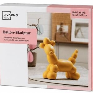 Sculptura Livarno Moderna Decorativa în Forma de Câine cu Balon, 17 cm, Rasina Galbena Mata