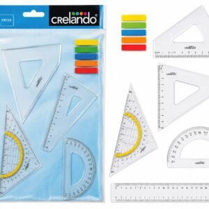 Set geometrie Crelando – 5 piese (rigla, echer, raportor si triunghiuri)