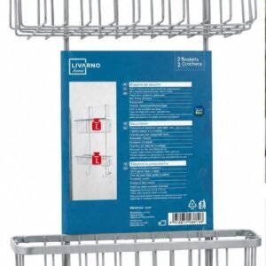 Raft metalic suspendat pentru baie sau bucatarie Livarno Home – 2 piese (cos + suport cu cârlige)