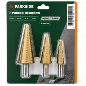 Set 3 burghie conice (în trepte) Parkside pentru metal