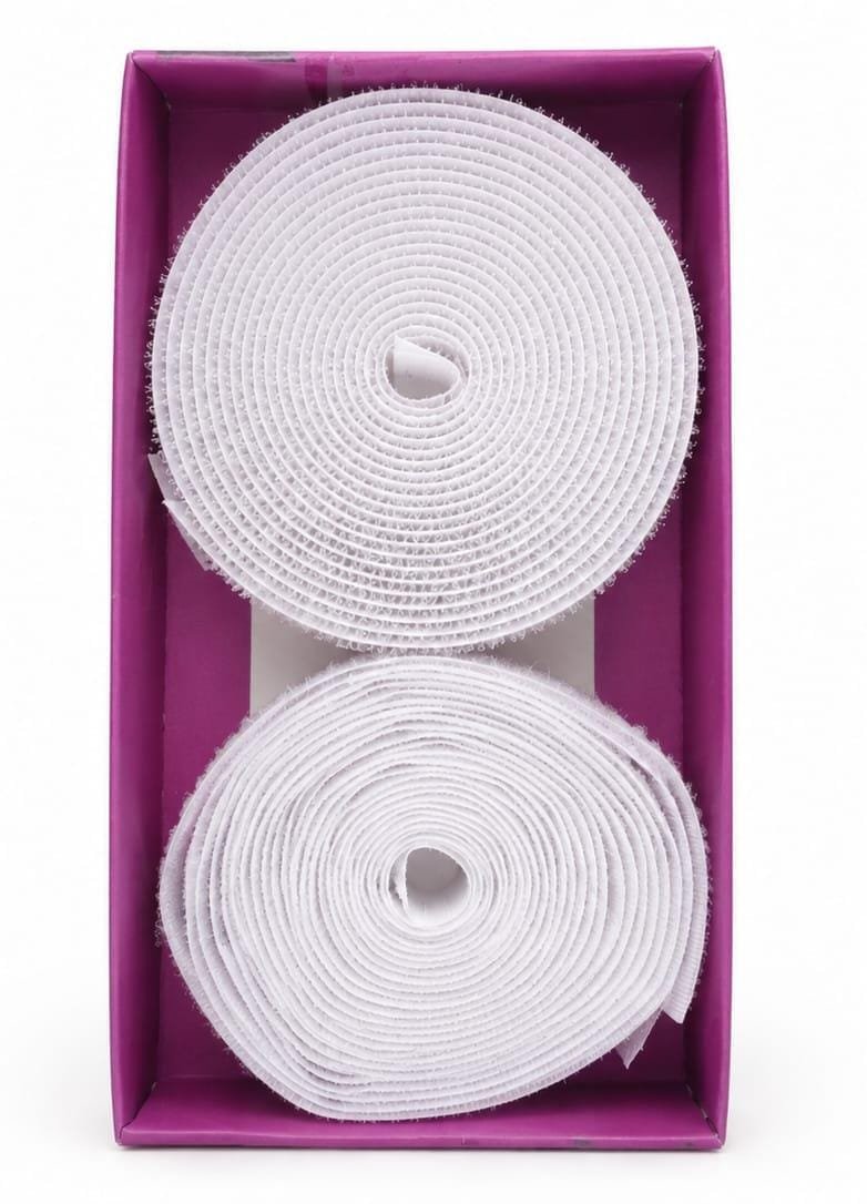 Banda autoadeziva tip arici (Velcro) – Set 2 role, alb, reutilizabila