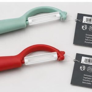 Curatator de legume si fructe cu lama din inox – decojitor ergonomic (verde/rosu)