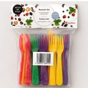 Set tacâmuri colorate reutilizabile – 24 piese (furculite, cutite si linguri) pentru picnic si petreceri
