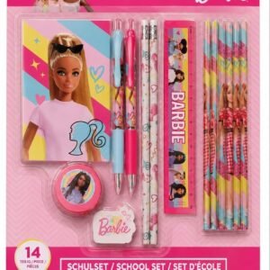 Set scolar Barbie 14 piese (caiet, pixuri, creioane, rigla, radiera etc.)