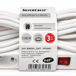 Prelungitor SilverCrest – set 2 bucati, cablu 1,4 m, 3 prize, culoare alba, 3680 W.