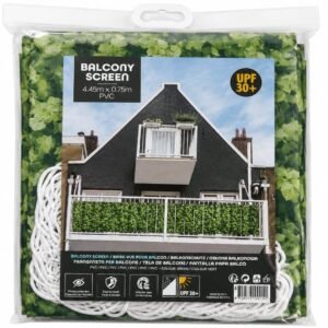 Paravan de balcon din PVC cu model frunze – 445 × 75 cm