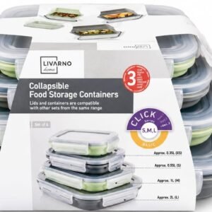 Set 4 caserole pliabile din silicon LIVARNO HOME cu capac – pentru depozitare alimente