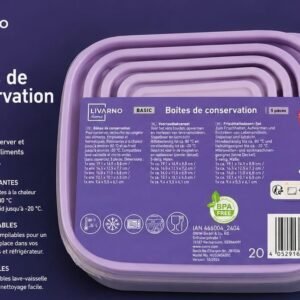 Set 5 Caserole Alimentare Rotunde LIVARNO Home Basic cu Capace – BPA Free, Reutilizabile, pentru Frigider și Congelator