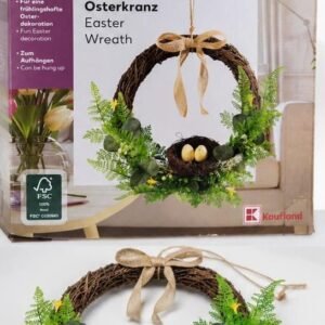 Coronita decorativa de Paste Ř40 cm – cu verdeata artificiala si cuib cu oua, pentru usa sau perete