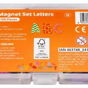 Set litere magnetice din lemn pentru copii – alfabet educativ în cutie de depozitare