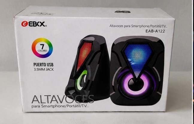 Set Boxe Multimedia EBOX EAB-A122 cu Iluminare LED RGB (7 Culori), Alimentare USB și Jack 3,5 mm, pentru PC, Laptop, TV și Smartphone