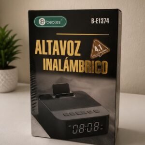 Boxă Bluetooth Beotes B-E1374 cu Ceas Digital și Dock pentru Telefon – Difuzor Wireless 4 în 1, Negru
