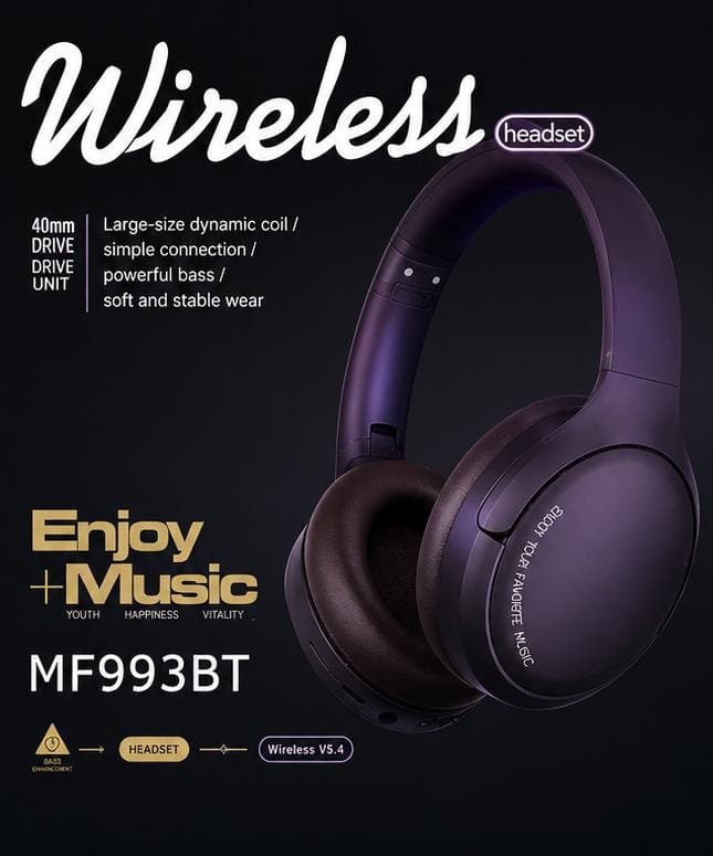 Căști Wireless MF993BT – Bluetooth 5.4, Over-Ear, Difuzoare 40 mm, Bass Puternic, Microfon Integrat, Negre