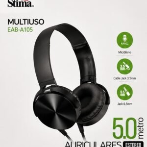 Căști Stereo Stima Pro EAB-A105 – cu Microfon, Cablu 5 m, Jack 3,5 mm + Adaptor 6,5 mm, Over-Ear, Negre