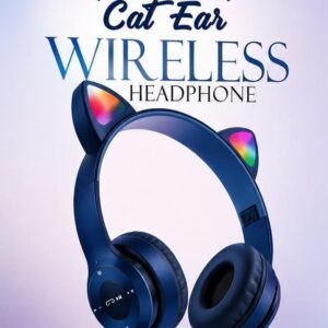 Căști Wireless Y47 Cat Ear – Bluetooth, Iluminare RGB, Design cu Urechi de Pisică, Over-Ear, Albastre