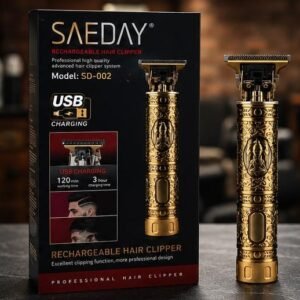 Mașină de Tuns Profesională Saeday SD-002 – Reîncărcabilă USB, Autonomie până la 120 min, Lamă T, pentru Contur și Barbă, Auriu