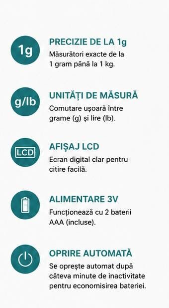Balanță Electronică de Bucătărie Raptor R-0417 – Afișaj LCD, Funcție Tare (Zero), Precizie 1 g, Capacitate 5 kg, Albă - imagine 2