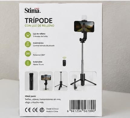 Trepied Selfie Stima Pro 2 în 1 – Baston Selfie cu Lumină LED de Umplere și Telecomandă Bluetooth, Rotire 360°, Compatibil Android și iPhone, Negru - imagine 3