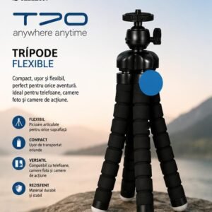 Trepied Flexibil Stima Pro T20 – Mini Trepied Universal pentru Telefon, Cameră Foto și Action Cam, Cap Rotativ 360°, Negru