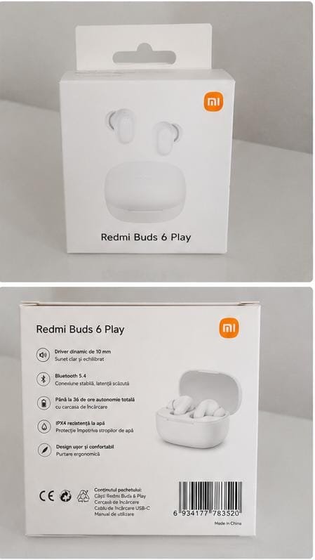 Căști Wireless Xiaomi Redmi Buds 6 Play, Bluetooth 5.4, Microfon Integrat, Control Touch, Carcasă de Încărcare, Albe - imagine 3