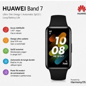 Brățară Inteligentă Huawei Band 7, AMOLED 1.47", Monitorizare Ritm Cardiac și SpO₂, Bluetooth, Autonomie de până la 14 Zile, HarmonyOS – Negru