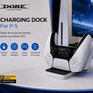 Stație de Încărcare Dobe pentru Controler PlayStation 5 (PS5), Charging Dock Rapid, Suport de Încărcare pentru DualSense, Negru/Alb