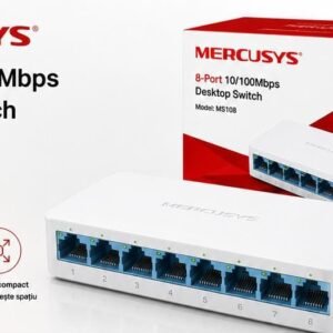 Switch de Rețea Mercusys MS108 cu 8 Porturi Fast Ethernet 10/100 Mbps, Desktop, Plug & Play, Carcasă Compactă – Alb