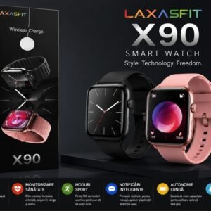 Ceas Smartwatch LAXXON X90 cu Apel Bluetooth, Monitorizare Ritm Cardiac, Ecran Tactil, Curea Silicon, Roz