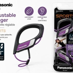 Căști Sport Panasonic RP-HS34 cu Fir, Rezistente la Apă IPX2, Clips Reglabil pentru Ureche, Mov/Alb