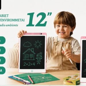 Tabletă LCD pentru Scris și Desen Baihuo 12" – Reutilizabilă, cu Stylus Inclus, Roz
