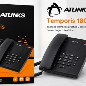 Telefon Fix cu Fir ATLINKS Temporis 180 – Telefon de Birou și Perete, Reapel, Indicator Luminos Apel, Negru