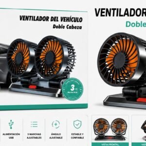Ventilator Auto Dublu Baihuo MY-7080 – Verde, 2 Capete Rotative, 3 Trepte de Viteză, 12V, pentru Mașină