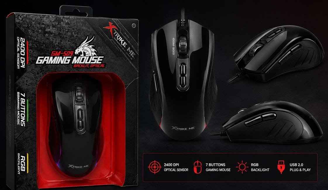 Mouse Gaming XTRIKE ME GM-509 – 2400 DPI, RGB Backlight, 7 Butoane, Senzor Optic, Negru