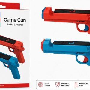 Set 2 Pistoale DOBE Game Gun pentru Nintendo Switch 2 Joy-Con – Accesorii Controller pentru Jocuri Shooter, Roșu/Albastru