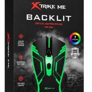 Mouse Gaming XTRIKE ME GM-206 – 1200 DPI, Iluminare RGB 7 Culori, 4 Butoane, Senzor Optic, Negru/Verde