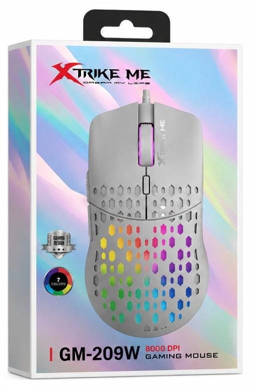 Mouse Gaming XTRIKE ME GM-209W – 8000 DPI, Iluminare RGB 7 Culori, Design Honeycomb Ultra-Ușor, Alb