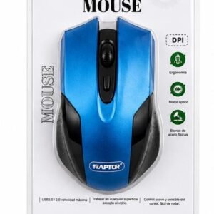 Mouse optic Raptor cu fir USB, ergonomic, senzor optic, până la 1600 DPI, compatibil Windows/Mac/Linux, Albastru
