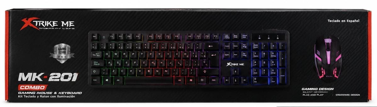 Kit Gaming Xtrike Me MK-201, tastatură și mouse cu fir USB, iluminare Rainbow, design ergonomic, compatibil Windows, Negru