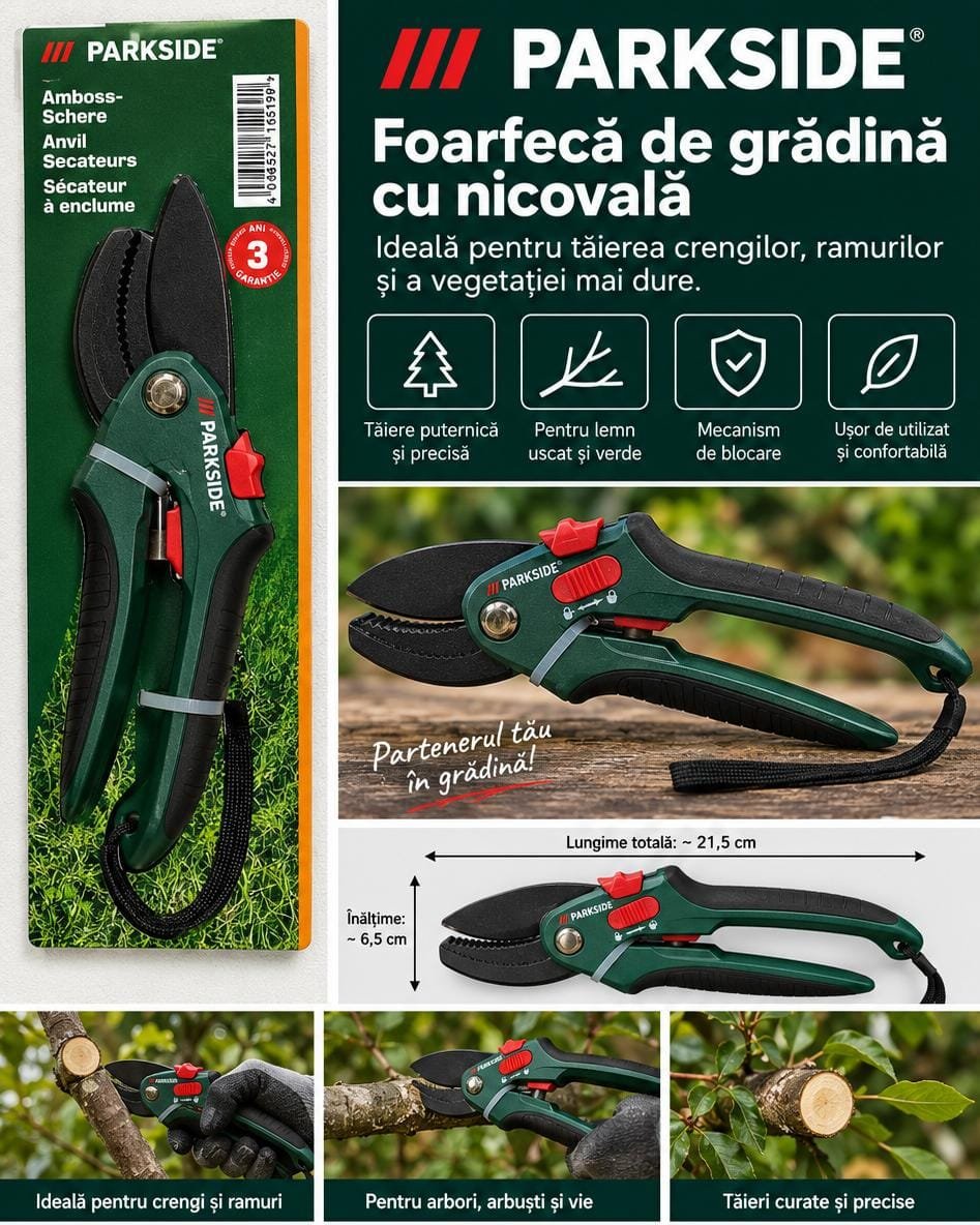Foarfece Parkside pentru trandafiri, foarfece pentru crengi, foarfece pentru nicovală, foarfece de grădină, foarfece pentru flori, robuste