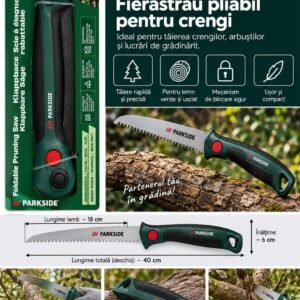 Fierăstrău manual de grădină Parkside pentru tăierea crengilor 18 cm, pliabil, în diferite unghiuri