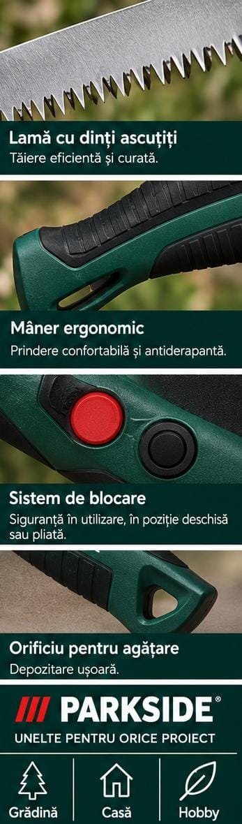 Fierăstrău manual de grădină Parkside pentru tăierea crengilor 18 cm, pliabil, în diferite unghiuri - imagine 2