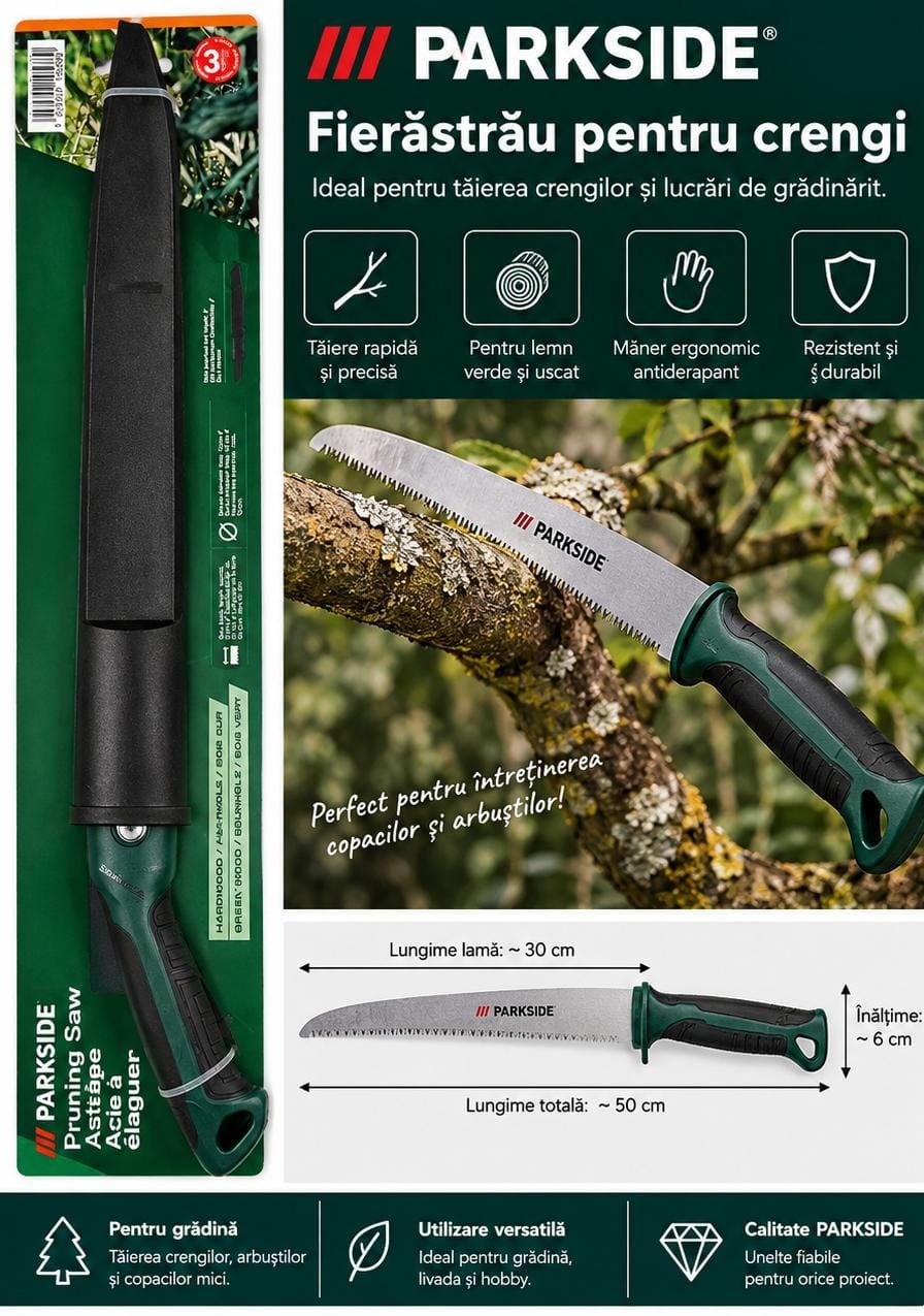 Fierăstrău manual pentru crengi PARKSIDE – lamă 30 cm, cu teacă de protecție