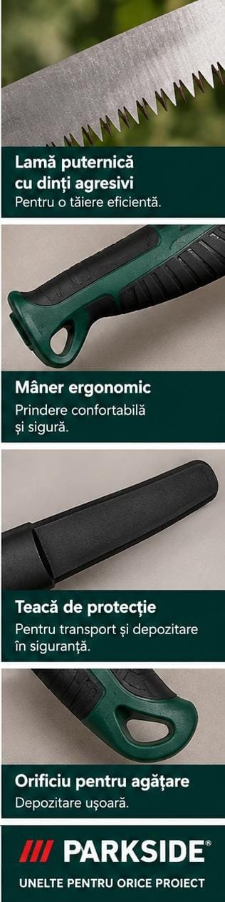 Fierăstrău manual pentru crengi PARKSIDE – lamă 30 cm, cu teacă de protecție - imagine 2