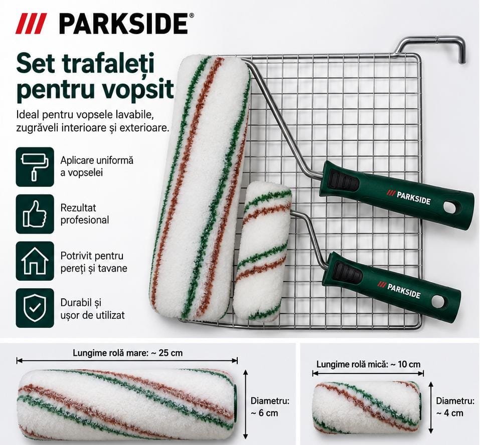 Set pentru vopsit PARKSIDE – role, mânere și grătar pentru vopsea