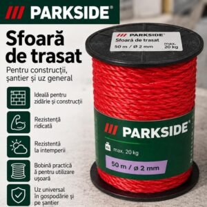 Frânghie Multifuncțională PARKSIDE – 50 m, Ø 2 mm, Sarcină Max. 20 kg, Rosie