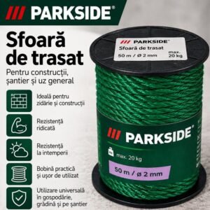 Frânghie Multifuncțională PARKSIDE – 50 m, Ø 1,7 mm, Sarcină Max. 20 kg, Verde