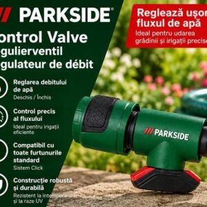 Conector PARKSIDE pentru Furtun de Grădină cu Valvă de Reglare și Oprire Debit – Sistem Click