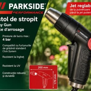 Pistol de Stropit PARKSIDE pentru Grădină – Jet Reglabil, Sistem Click, Max. 4 Bar