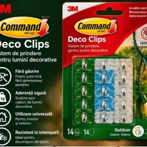 Set 14 Cleme Adezive Transparente 3M Command Déco Clips – pentru Decorațiuni și Instalații Luminoase
